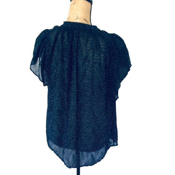 NWT Vince Starry Dot Sheer Flutter Sleeved 100% Silk Gauzy M/M Blouse 345 Retail - Picture 9 of 9